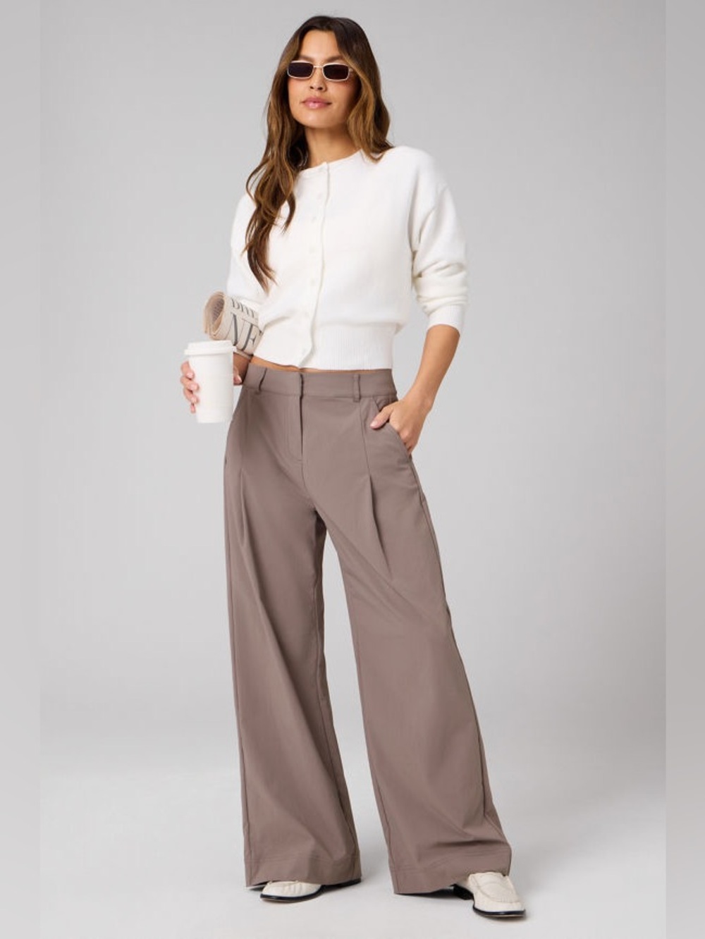 New Fabletics Everyday Wide Leg Mid-Rise Trouser Desert Shadows Size XL $124.95